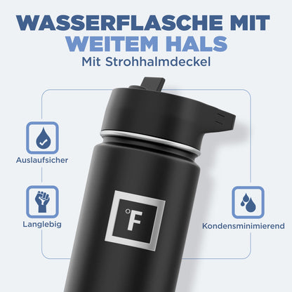 👉 Edelstahl Trinkflasche mit Strohhalm, Doppelwandig Isoliert & Auslaufsicher, BPA-frei, Für Kohlensäure Geeignet, 650–1800 ml – Sport, Fitness, Kinder & Reisen